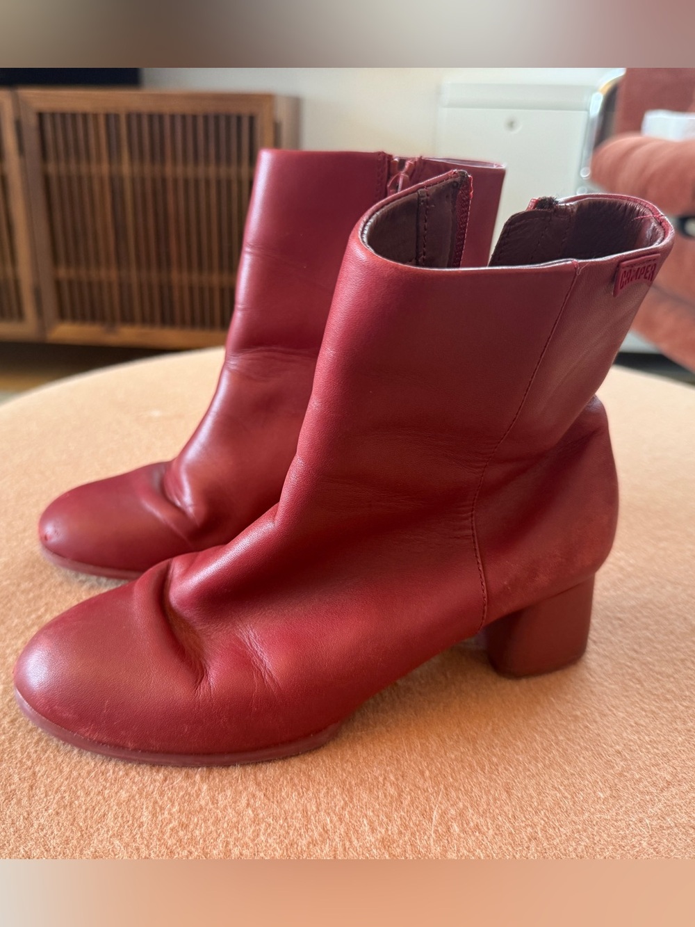 Camper Katie Burgundy Leather Ankle Booties